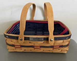 Longaberger Bee Basket 2 Handles Red/blue Line - Picture 1 of 4