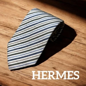 HERMES gestreift Sommer Freizeit 100% Seide - Bild 1 von 5
