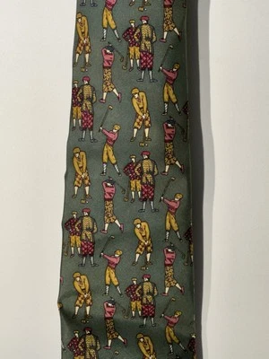 Corbata Thomas Pink London 100 % pura seda verde golfistas antiguos golf Inglaterra 56-58" Foto 1 de 4