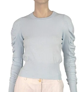 NWT AUTUMN CASHMERE sz XS Sky Blue Viscose-Blend Knit Ruched Sleeve Sweater - Picture 1 of 5