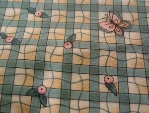 Vintage- 2 yds x 44"-Debbie Mumm-Blue-Green /Yellow Plaid/Pink Floral- Cotton  - Picture 1 of 4
