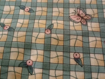 Vintage- 2 yds x 44"-Debbie Mumm-Blue-Green /Yellow Plaid/Pink Floral- Cotton  - Image 1 of 4