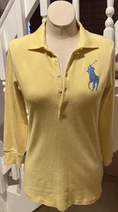 RALPH LAUREN WOMEN’S SKINNY POLO  YELLOW   BIG PONY LOGO  3/4 SLEEVE   XS SMALL - Picture 1 of 11