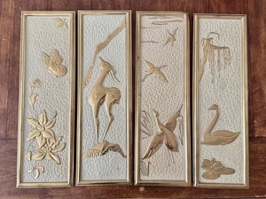 Juego de 4 arte de pared vintage de latón prensado de mediados de siglo Holanda Danés MCM - Imagen 1 de 6