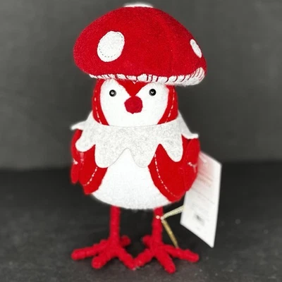2024 Christmas Holiday Wondershop "Capster" Mushroom Featherly Fabric Bird - NEW - Image 1 of 4