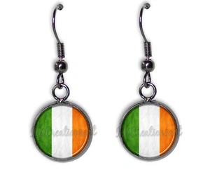 Irish Flag Ireland Patriotism Design Handmade Resin Dangling Earrings 12mm SIZE - Picture 1 of 7