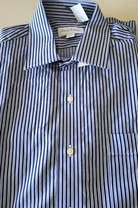 NEW MENS SIZE 15.5 34/35 NAVY BLUE STRIPED TOMMY BAHAMA 100% COTTON DRESS SHIRT - Picture 1 of 6