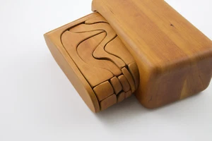 Signed ATB '83 Handcrafted Artisan Teak Wood Puzzle Brain Teaser Double Layer - Picture 1 of 10