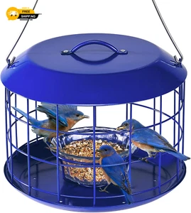 Large Bluebird Feeder, All Metal, Hanging Cage Feeder with Tray, Outdoor Use - Picture 1 of 8