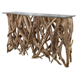 Teak Wood Console Table Reclaimed Driftwood Natural Coastal ~ Uttermost 25593 - Picture 1 of 8