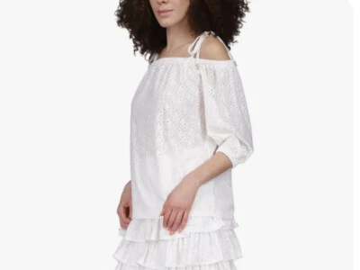 MICHAEL MICHAEL KORS Fuera del Hombro Ojales Top Blanco Corbata Correa Talla L Foto 1 de 4