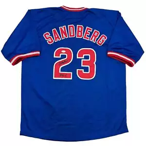 Autographed/Signed Ryne Sandberg HOF 05 Chicago Blue Baseball Jersey JSA COA - Picture 1 of 4