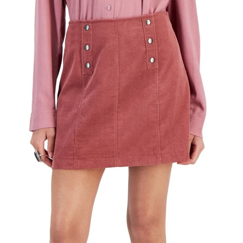 Hippie Rose Juniors Washed Berry Red Corduroy Button-Front Skirt, Size XL - Image 1 of 1