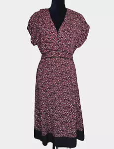 Vestido Monzón Estilo Vintage Para Mujer EUR 44 US 12 Marrón Floral Pintuck Cuello en V - Imagen 1 de 10