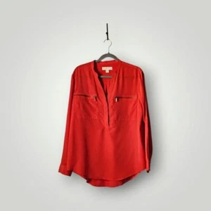 MICHAEL Michael Kors Top Mujer XL Rojo Coral Túnica Pestañas Enrollables Cuello en V Mangas Largas - Imagen 1 de 6