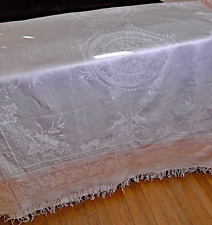 Antique 19th C French Hand Woven  Linen Damask Tablecloth  A011