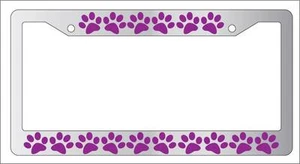 Chrome License Plate Frame PUPPY FEET (PURPLE) Auto Accessory - Picture 1 of 1