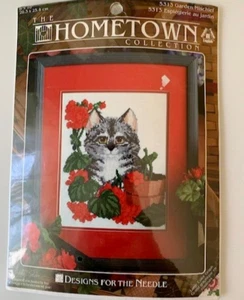 Cat in Flowers Needlepoint Garden Mischief #5313 - Designs For The Needle New - Picture 1 of 3
