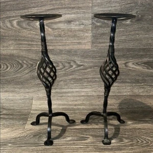 2 portacandele a spirale in ferro battuto forgiato a mano metallo art nouveau decorazione nera - Foto 1 di 7