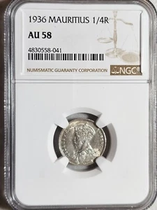 Mauritius 1/4 Rupee 1936 NGC AU 58 - Picture 1 of 2