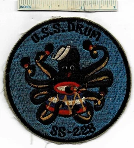 Large WW2 Submarine USS DRUM SS-228 WWII Sub Boat US Navy Shoulder Patch Cloth - Picture 1 of 2
