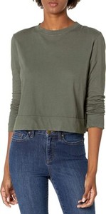 VELVET By G & S Zita Sueded Jersey Cropped Longsleeve Top Verte S $95 D15