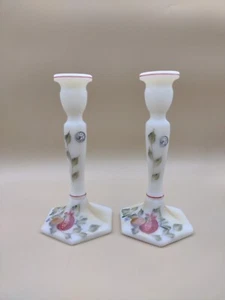 Artist Signed Hand Painted Fenton Burmese Candle Holders W/Tag 95th Anniversary  - Picture 1 of 10