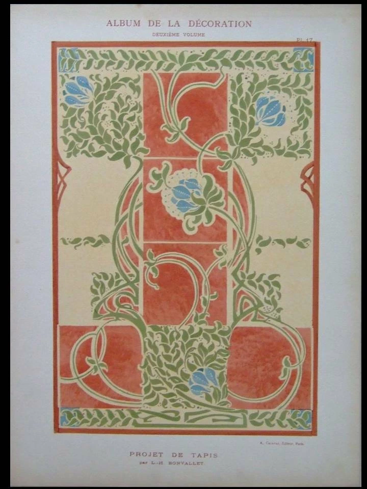TEPPICH, FRANZOSISCHER ART NOUVEAU - 1900 - LITHOGRAPHIE, BONVALLET,JUGENDSTIL - Bild 1 von 1