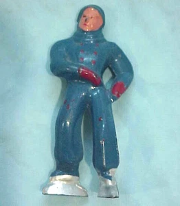 Vintage BARCLAY MALE SKATER #628 DRESSED IN BLUE WITH SILVER SKATES & RED MITTEN - Picture 1 of 3