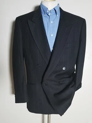 42L Giorgio Armani Double Breasted Black Wide Chalk Stripe Jacket Blazer Coat - Image 1 of 4