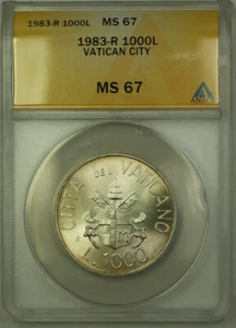 1983-R Vatican City Silver 1000 Lire Coin ANACS MS 67 KM#176 - Picture 1 of 2