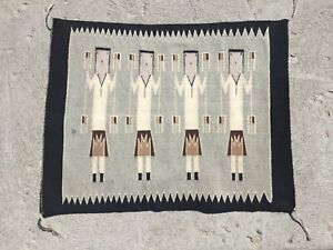 Antique Navajo Native American Indian Yei Weaving Rug Tapestry 36" Vtg