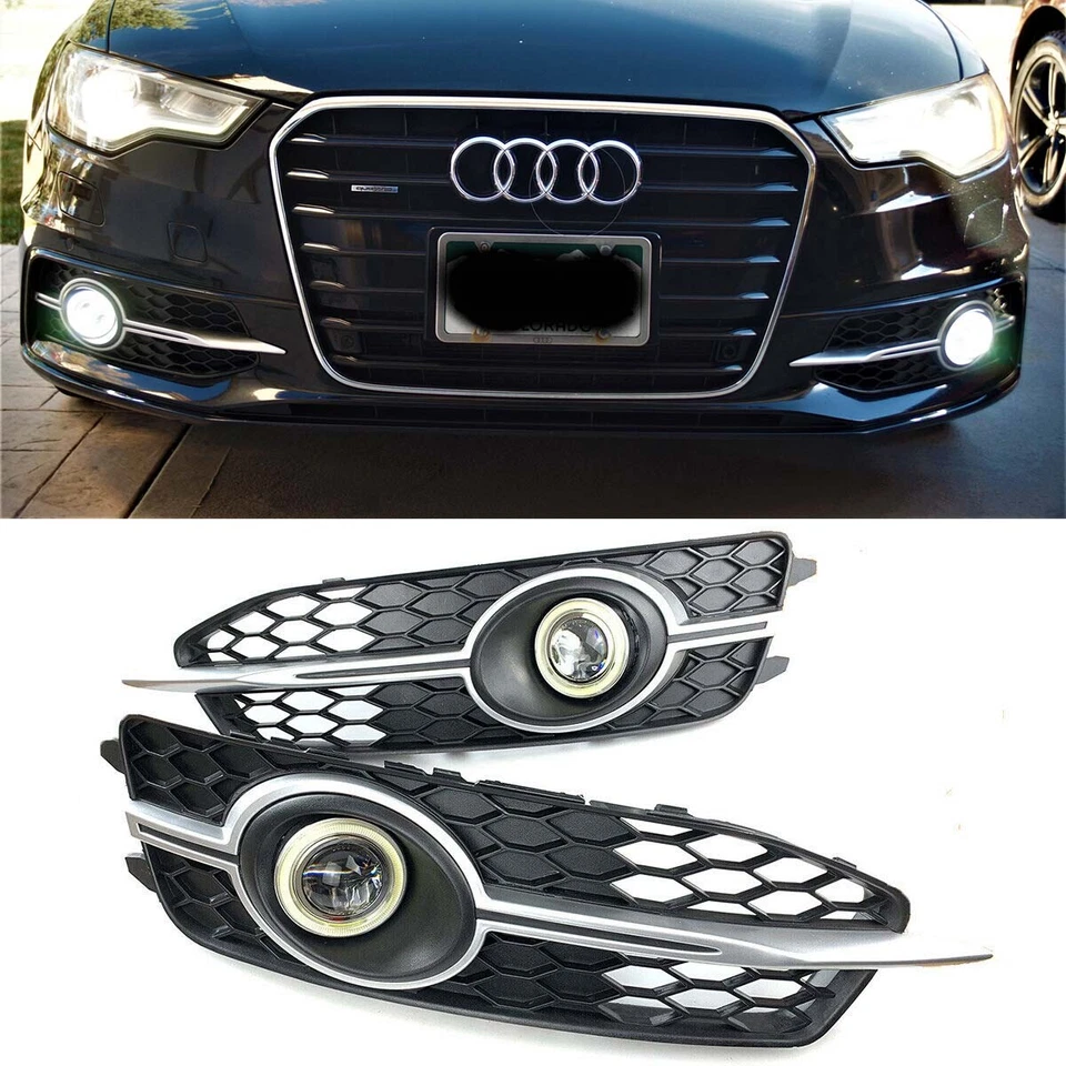 LED Fog Lights Halo Rings Projector Lens Assembled Bumper Cover For Audi S6 - Image 1 of 4