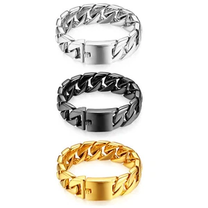 20 mm Herren Schwer Poliert Edelstahl Groß Kubanischer Bordstein Glied Kette Armband - Bild 1 von 19