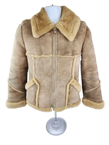 Piapa dicke Lammfell Wildleder Shearling Bomberjacke S / M Vintage USA - Bild 1 von 23