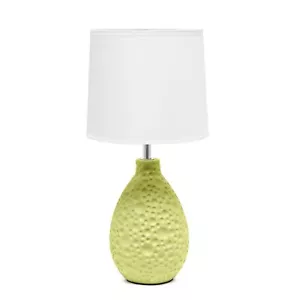 LT2003-GRN strukturierte Stuck Keramik ovale Tischlampe mit weißem Stoffschirm, G... - Bild 1 von 7