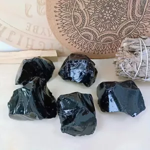 1 pieza cruda grande negro obsidiana cristal áspero roca mineral trozo especímenes joyería - Imagen 1 de 5
