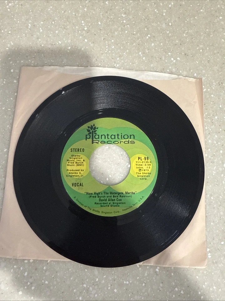 Rare Country 45 - David Allan Coe - How High's The Watergate, Martha- Plantation - Image 1 of 2
