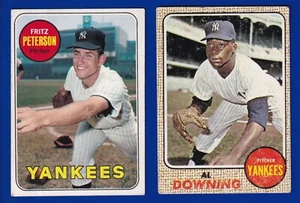 2 YANKEES LOT 1968 TOPPS #106 AL DOWNING 1969 #46 FRITZ PETERSON NO CREASES - Picture 1 of 2