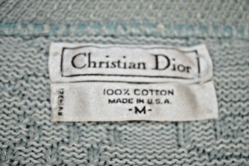Maglione Vintage Christian Dior Anni 80 Verde Menta Onda Deco Tessuto Cotone Tg M Made USA