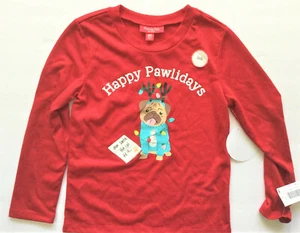 Family PJs Kids Christmas "Happy Pawlidays" Holiday Sleep Shirt Red 6-7 - Picture 1 of 2