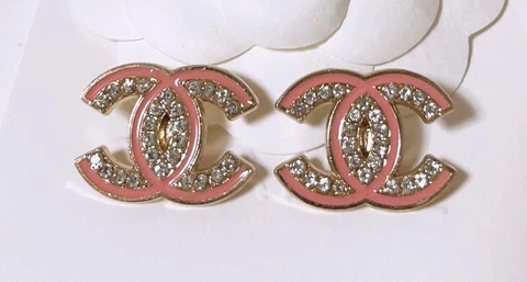 Chanel Vintage Parts Button Pink Line Stone 2 pieces Set Free shipping Cover