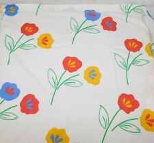 VTG Retro70s 80s Red Blue Yellow Primary color Flowers Twin Flat Sheet floral