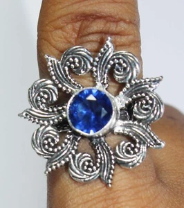 Tanzanite Round Shape Gemstone Handmade Ring Jewellery Size 8.5 Inches - Picture 1 of 4