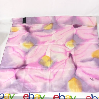 Remoy D'Urville Paris Silk Scarf Pink Purple Yellow Tie Dye Boho Hippy 21" - Image 1 of 4