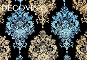 PAPEL TAPIZ NEGRO DAMASCO PEGAJOSO TRASERO PVC AUTOADHESIVO ART DECO CARACTERÍSTICA PARED DORADO - Imagen 1 de 6