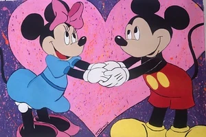 T Lighthouse "Mickey and Minnie" Original One Of Kind Acrylic Painting On Canvas - Picture 1 of 8