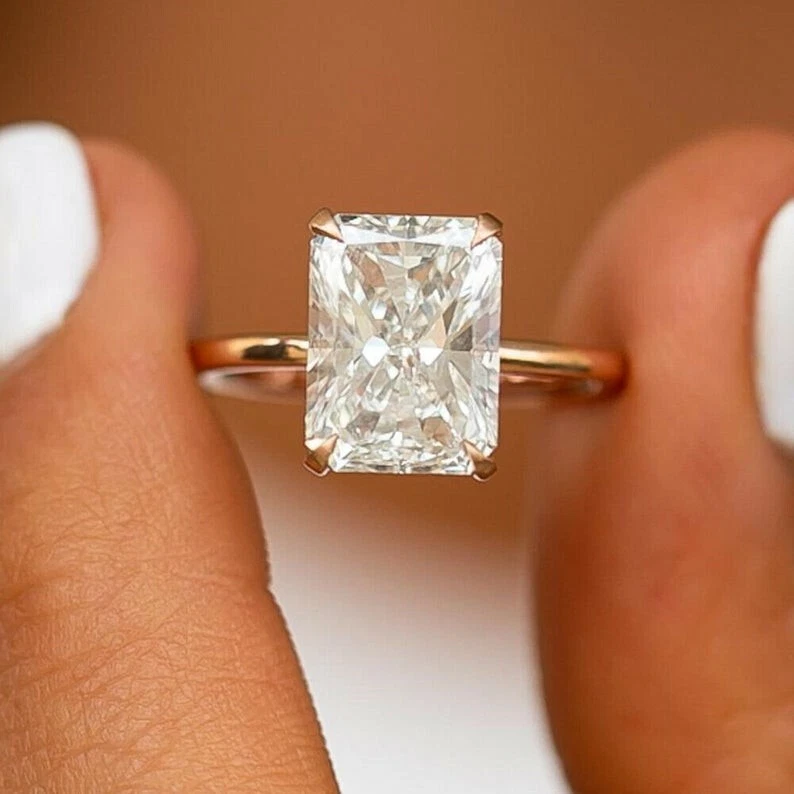 Обручальное кольцо из чистого 10-каратного розового золота с муассанитом сертифицированной огранки VVS1 3,50 карата - Изображение 1 из 1