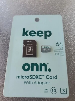Onn Micro SDXC Card With Adapter 100mb/s Speed, 64 Gb Storage * Brand New - Image 1 of 2
