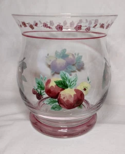 Pfaltzgraff Delicious Apple & Cherries 6.5" Glass Hurricane Vase Candle Holder - Picture 1 of 11